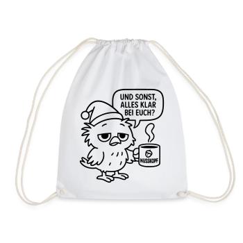 Morning grouch Vogel_mit_Kaffeetasse_und_Sprechblase - Drawstring Bag - white - Front