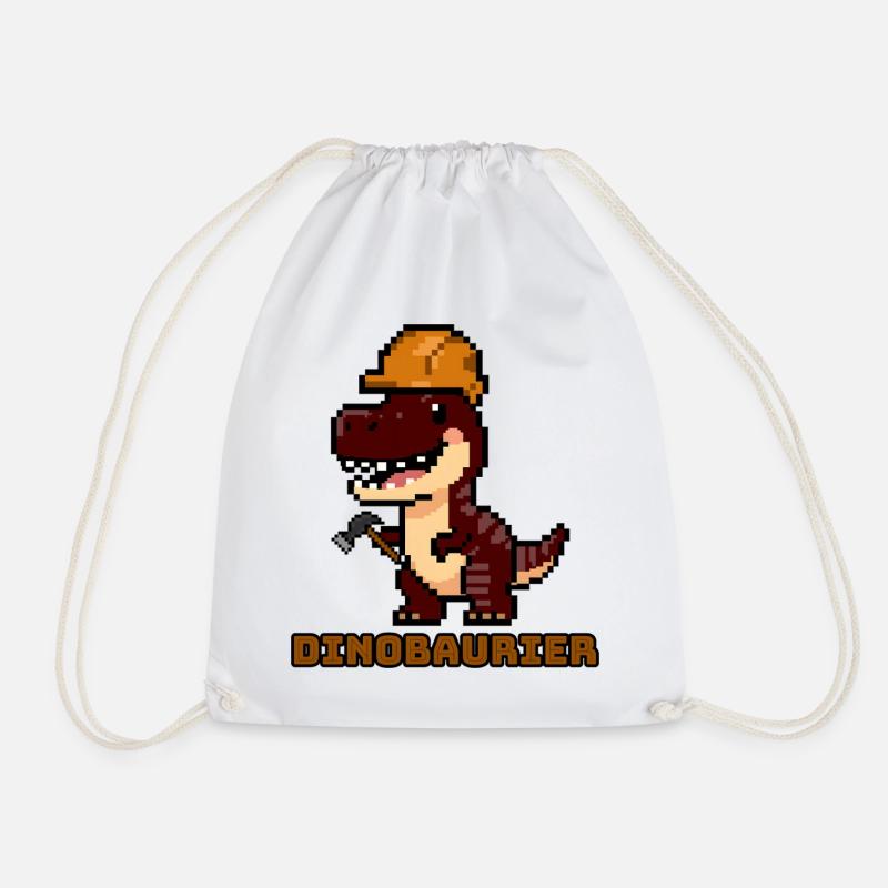 DinoBAUrier - Pixel Art Dinosaurier Bauhelm! 👷‍♂️ - Turnbeutel - Weiß