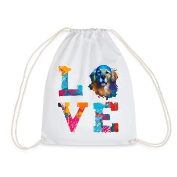 Golden Retriever Love Watercolor Art for Dog Lover - Drawstring Bag - white - Front