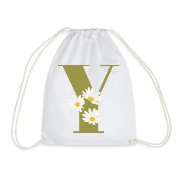 Letter y green daisies - Drawstring Bag - white - Front