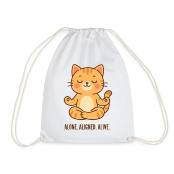 Alone Aligned Alive Meditating Cat - Drawstring Bag - white - Front