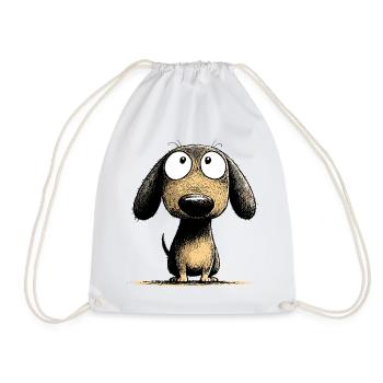 Googly Eyes Dachshund Dog Cartoon Art - Drawstring Bag - white - Front