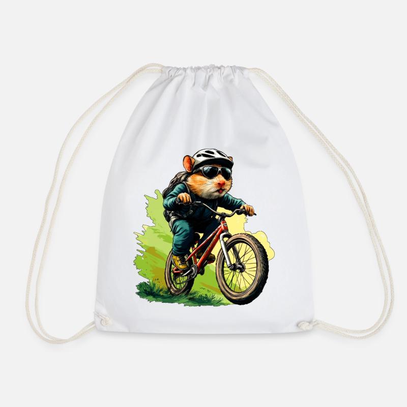 Hamster Mountain Bike / Biker Hamster - Drawstring Bag - white