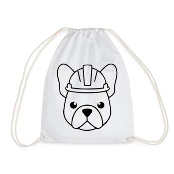 Frenchie Construction Helmet Head Outline - Drawstring Bag - white - Front