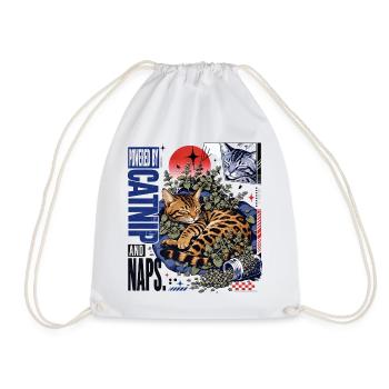 Powered by Catnip and Naps – Cozy Bengal Cat - Drawstring Bag - white - Front