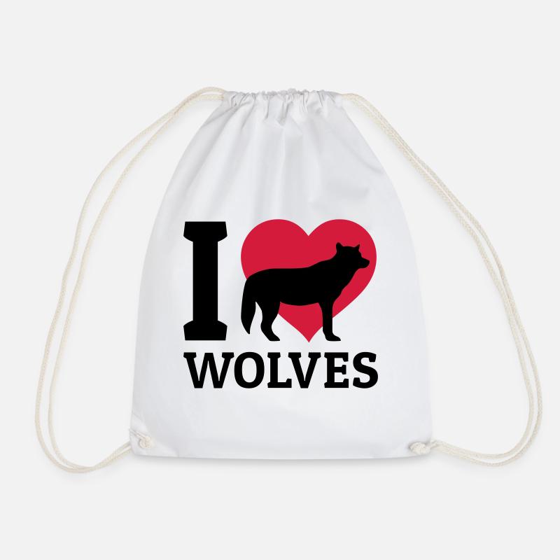 I love wolves - Drawstring Bag - white