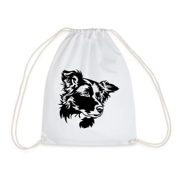 Border Collie Head - Drawstring Bag - white - Front