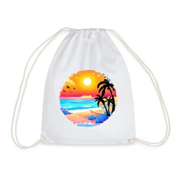 Summer Sunset Beach Watercolor - Drawstring Bag - white - Front