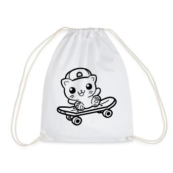 Skateboard Katze Cartoon Look - Turnbeutel - Weiß - Vorne