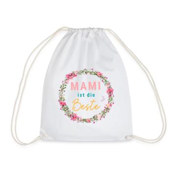 Mami ist die Beste! Floral, bunt, personalisierbar - Turnbeutel - Weiß - Vorne