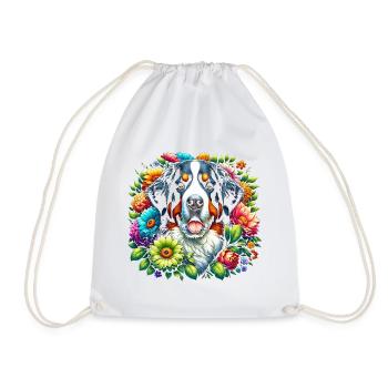Bernese Mountain Dog in Colorful Flowers - Drawstring Bag - white - Front