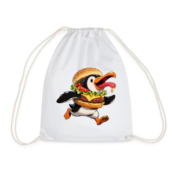 Funny Penguin Halloween Fast Food Cheeseburger - Drawstring Bag - white - Front