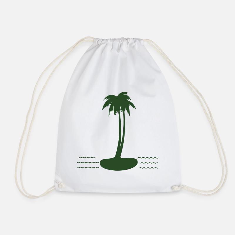 Palm Island Silhouette - Drawstring Bag - white