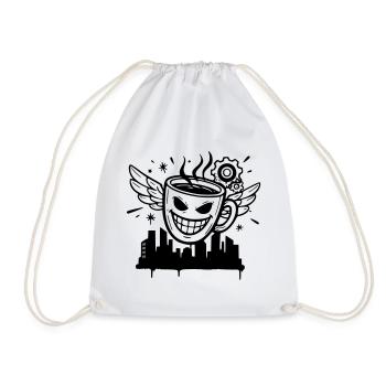 Crazy Coffee Cup Wings Vector - Drawstring Bag - white - Front