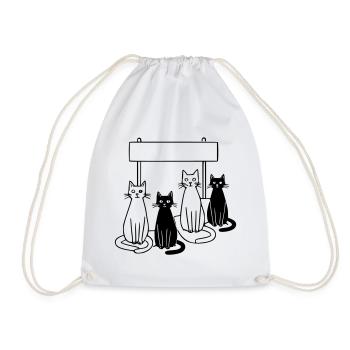 Waiting Cats Sign Personalizable Kids - Drawstring Bag - white - Front