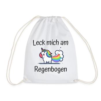 Leck mich am Regenbogen Einhorn Spruch - Turnbeutel - Weiß - Vorne