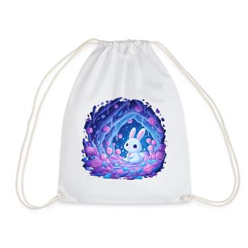 Moonlight Rabbit in the Rose Forest - Drawstring Bag - white - Front