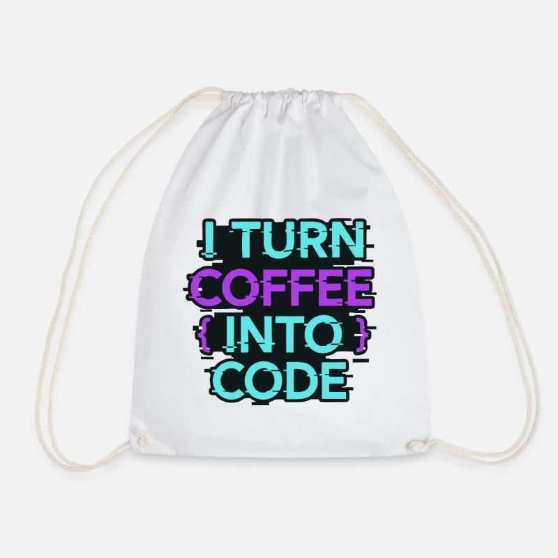 I Turn Coffee Into Code - Drawstring Bag - white