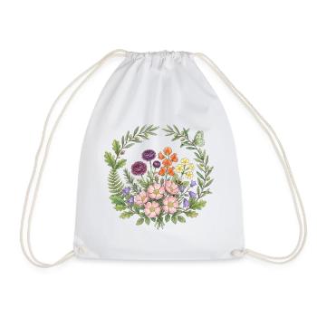 Happy Fragrant Fresh Spring Floral Circle - Drawstring Bag - white - Front