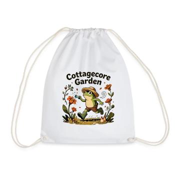 Cottagecore Garden Frog - Drawstring Bag - white - Front