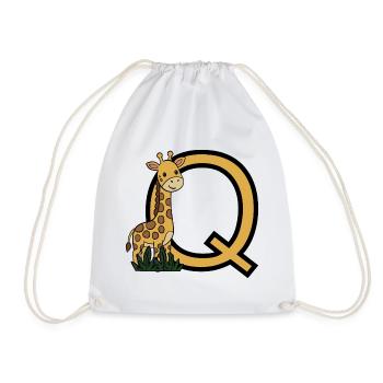 Giraffen-Logo mit QBuchstabe - Turnbeutel - Weiß - Vorne