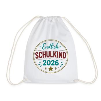 Endlich Schulkind 2026 Badge - Turnbeutel - Weiß - Vorne
