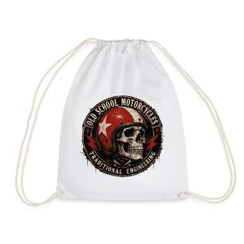 Old School Motorcycle Skull Emblem - Drawstring Bag - white - Front