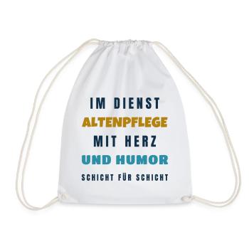 Altenpflege mit Herz und Humor - Geschenk Pflege - Turnbeutel - Weiß - Vorne