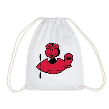 Red Airplane, Two-Color Design - Drawstring Bag - white - Front
