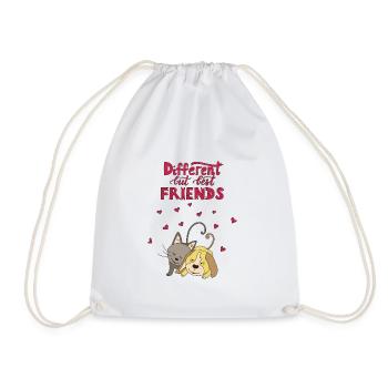 Different but best friends - Katze & Hund - Drawstring Bag - white - Front