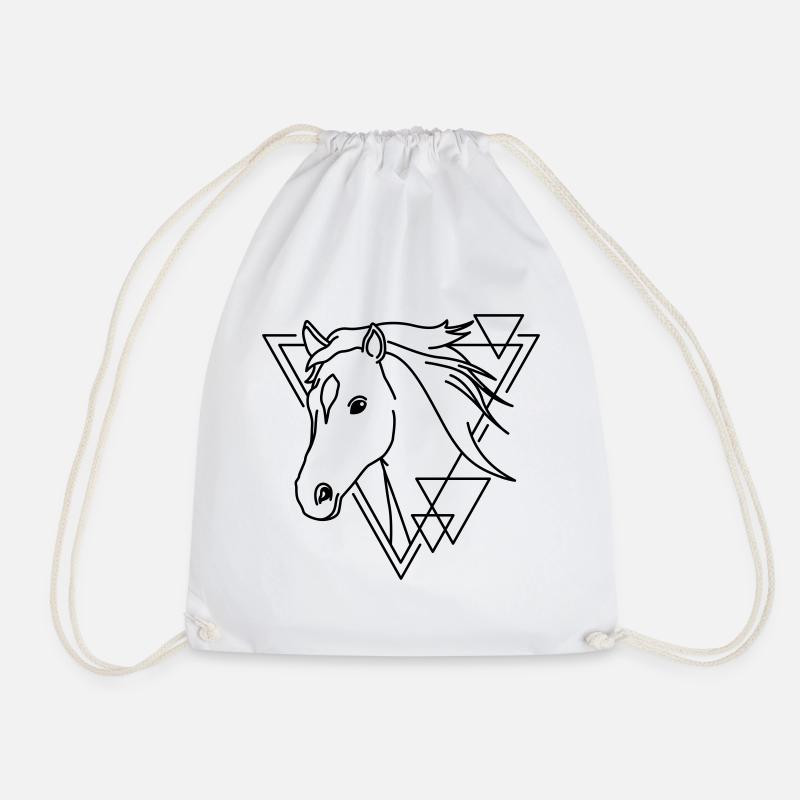 Horse in Geometric Shape - Line Art Design - Drawstring Bag - white