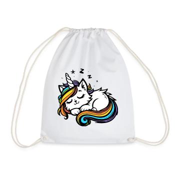 Sleeping Unicorn Cat (colorful) - Drawstring Bag - white - Front
