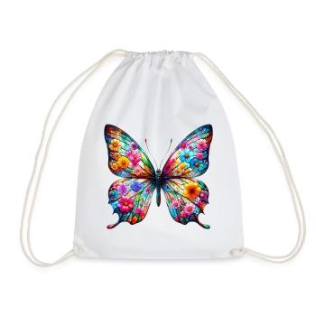 Butterfly decorated with flowers - Drawstring Bag - white - Front