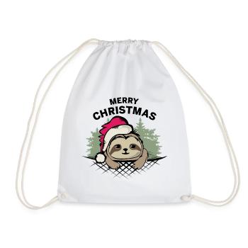 Merry Christmas Sloth Comic Cartoon Christmas - Drawstring Bag - white - Front