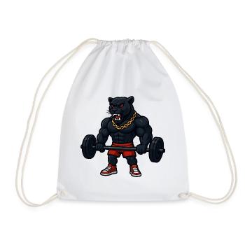 Strong panther with gold chain lifting weights - Drawstring Bag - white - Front