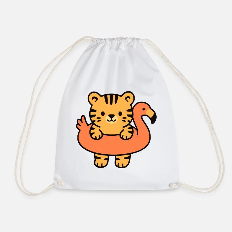 Little Tiger on Tropical Buoy - Drawstring Bag - white