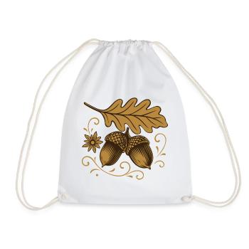 Eicheln mit Blatt – Herbst Design - Turnbeutel - Weiß - Vorne