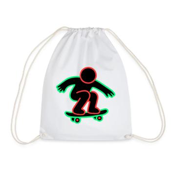 Neon Skateboarder Line Art - Drawstring Bag - white - Front