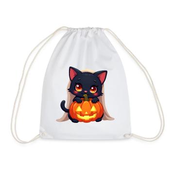 Halloween Katze mit Halloween Kürbis - Turnbeutel - Weiß - Vorne