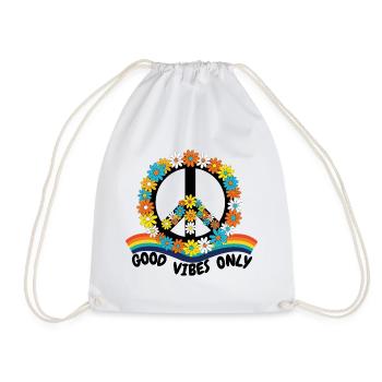 Flower Power Peace – Goood Vibes Only - Drawstring Bag - white - Front