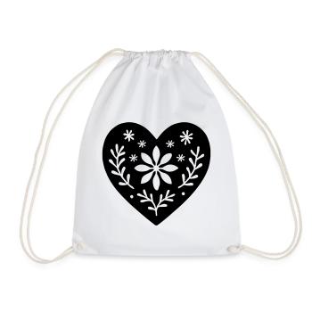 Scandinavian Heart – Nordic Folk Art Design - Drawstring Bag - white - Front