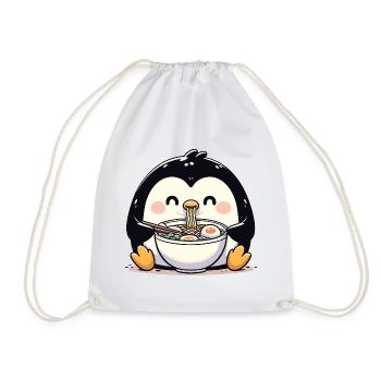 Penguin with noodles ramen kawaii penguin - Drawstring Bag - white - Front