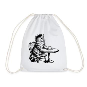 Chat avec béret dans un café au design rétro - Sac de sport léger - blanc - Devant