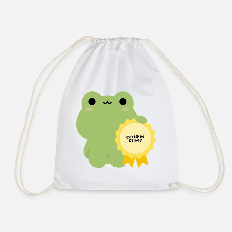 Certified Clingy Frog Badge - Drawstring Bag - white