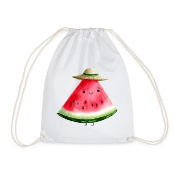 Kawaii Wassermelone mit Sonnenhut - Turnbeutel - Weiß - Vorne