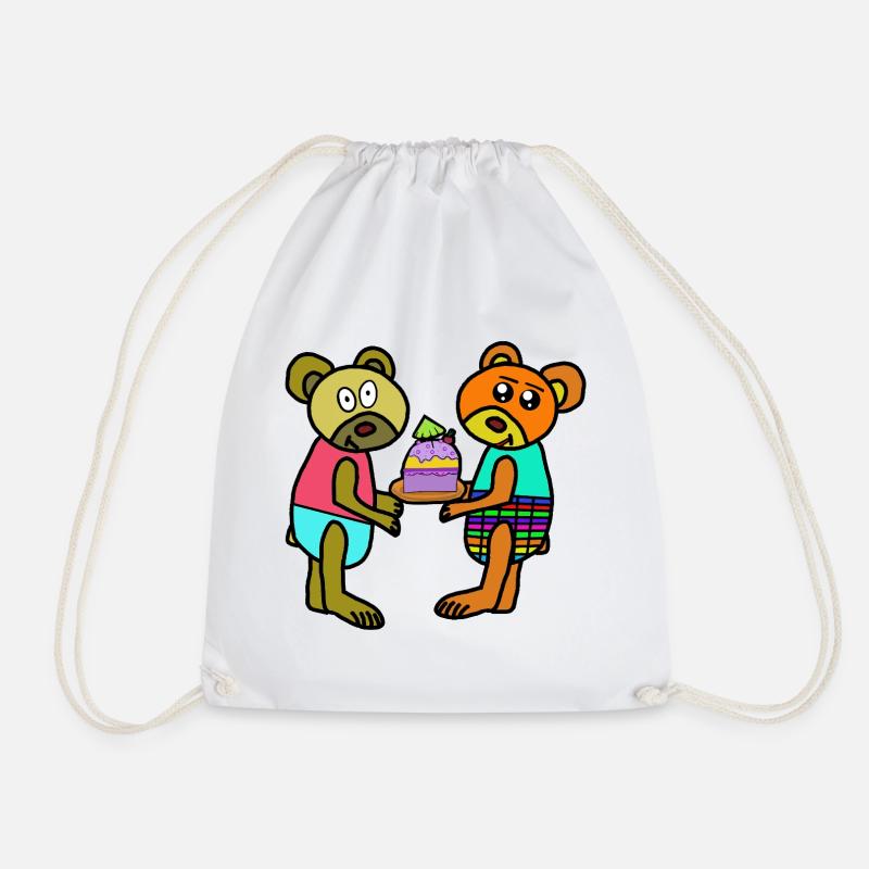 Teddy Valentine Muffin Cake Birthday Bear - Drawstring Bag - white