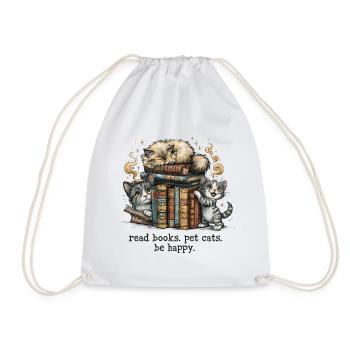 Read Books Pet Cats Be Happy Cats Bookworm - Drawstring Bag - white - Front
