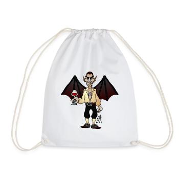 Vampire Dracula with Wine and Bat Wings - Drawstring Bag - white - Front