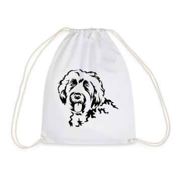 Labradoodle head - Drawstring Bag - white - Front