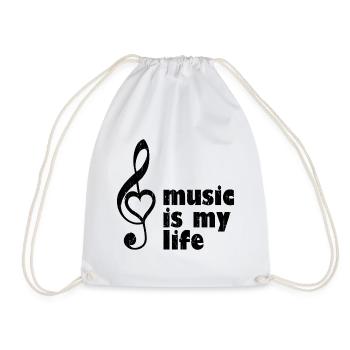 music is my life - Musicians, music fans - Drawstring Bag - white - Front